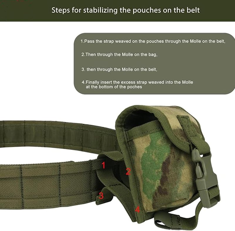 PIKEON Tactical Belt Battle Law Enforcement Molle Airsoft Duty Belt Quick-Release with Pouches 8 in 1 (Green) - Image 3